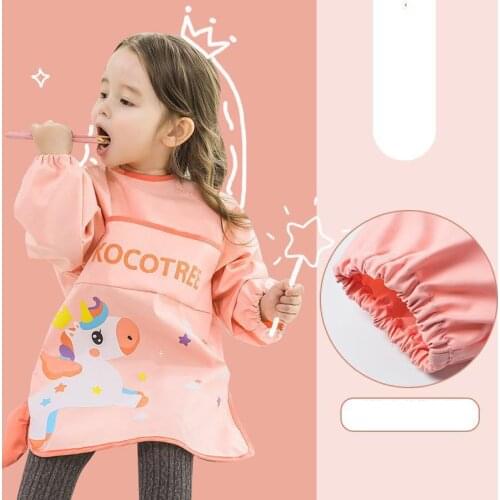 New Cute Unicorn Baby Bibs Waterproof Anti-wear Infant Eating Bib With Pocket Children Drawing Long Sleeve Apron Kids Burp Cloth