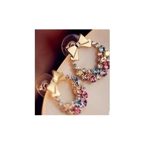 New Fashion Designer Jewelry Colorful Rhinestone Imitation Pearl Butterfly Bow Stud Earrings for Women Wholesale