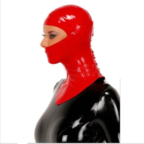New design sexy lingere club wear unisext exotic red latex hoods and 1.0mm collar cekc zentain fetish customize size XS-XXL