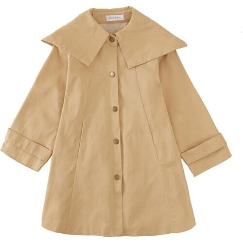 Girl autumn new fashion trench coat Girl solid color casual jacket Girl long solid color windbreaker Girl embroidery jacket