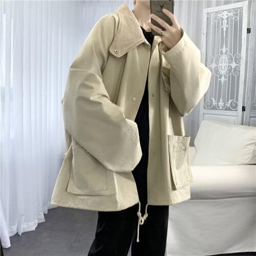 Autumn Tooling Jacket Mens Fashion Solid Color Casual Multi-pocket Jacket Streetwear Wild Loose Hip-hop Bomber Jacket