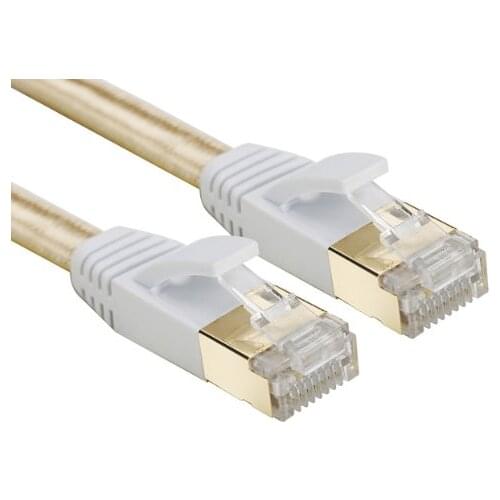 50PCS/LOT GOLD COLOR 0.5m1m1.5m2m CAT7 RJ45 Patch flat Ethernet LAN Network Cable For Router Switch gold plated