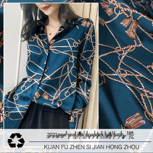 Customized summer heavy silk stretch satin fabric digital printing stretch satin dress shirt advanced custom silk sewing fabric