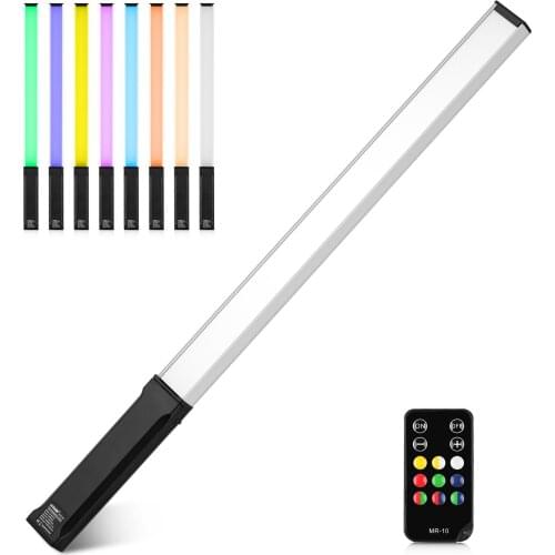 Andoer RGB LED Video Light Wand 10W 3000K-6000K 1200LM with 9 Effects Remote Control Carrying Bag for Photography Video Lighting