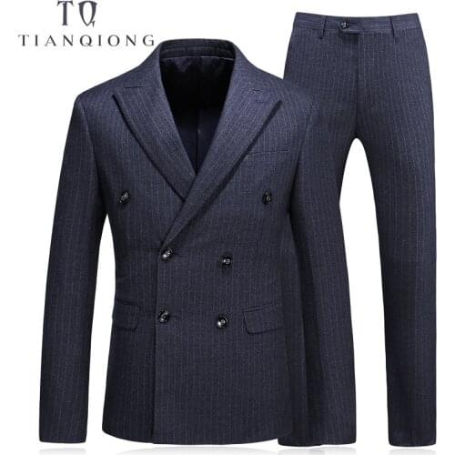 TIAN QIONG 2018 New Arrival Wool Stripe Wedding Suit Dinner Suit Double Breasted Groom Tuxedos Groomsman Suit Custom Man Suit