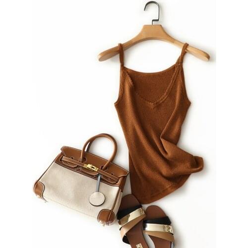 SHUCHAN Slim Korean Tank Top Cashmere Knitted Camis Sexy & Club Cute Tops Korean Fashion Clothing Summer