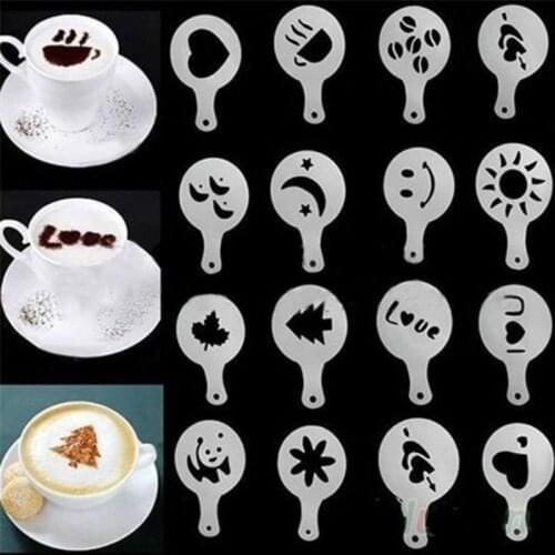 16PCS/Set Fancy Coffee Printing Flower Mold Latte Cappuccino Template Stencil Cute Coffee Spray Flower Model Coffee Decor Tools