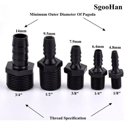 O.D 4.8~14mm To 1/8"~3/4" Male Thread NPT Pagoda Connector Garden Hose Adapter Irrigation Pipe Soft Hose Joint Fitings