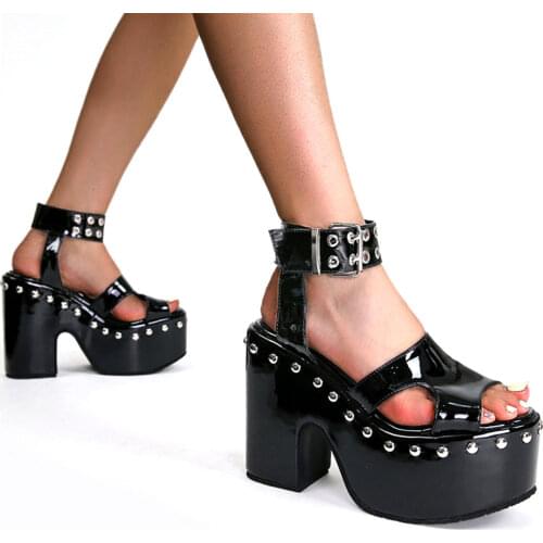 Brand New Great Quality 2021 Plus Size 43 Chunky High Heel Black Gothic Cool Summer Platform Sandals Women Shoes