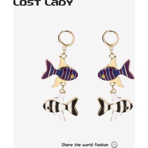 Lost Lady Cute Fish Dangle Drop Earrings Vintage Bohemian Earrings for Women Statemen tParty Jewelry Gifts Wholesale