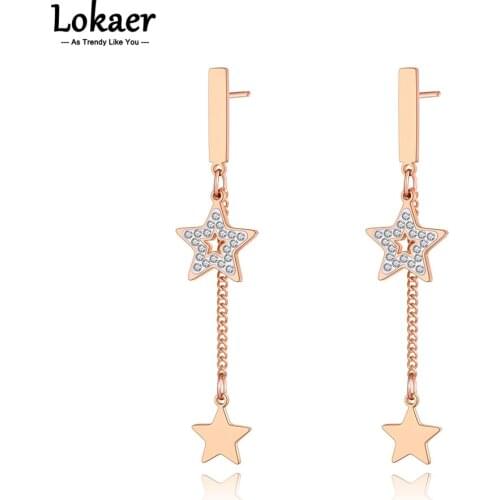 Lokaer Trendy Stainless Steel Bohemia Party Dangle Earrings Rhinestone Star Tassel Earrings Jewelry For Women Серьги E21086