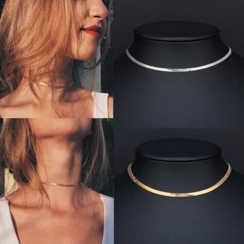 Women Necklace Gold Blade Chain on Neck Choker Necklace Women Sexy Flat Snake Chain Jewelry Gift Clavicle Chocker Necklaces A