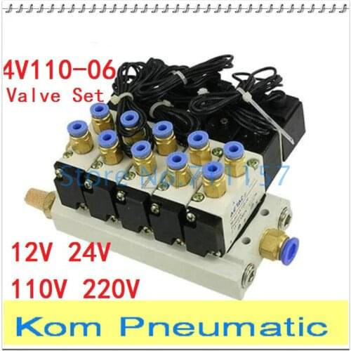 1 Set 5 Way 1/8" bsp 4V110-06 Quintuple Solenoid Valve Electromagnetic Valves Suit Connect Muffler Fitting Base 12v 24v 220v