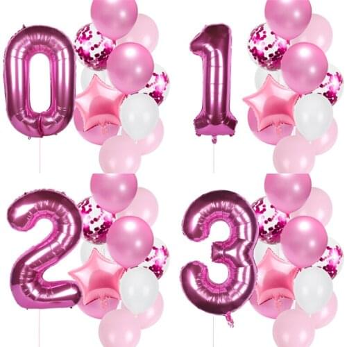 12pcs Pink Number Foils Balloons 1st Birthday Party Kids Baby Girls Princess 1 2 3 4 5 6 7 8 9 Years Old Birthday Party Decor