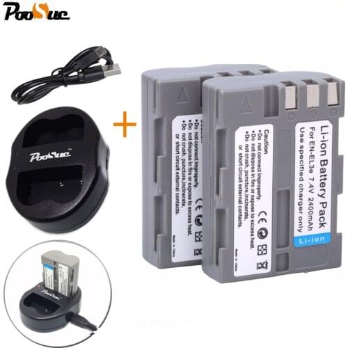 2PCS EN-EL3e EN EL3E battery 2400mAh Bateria +Dual Charger for Nikon Camera D90 D80 D300 D300s D700 D200 D70 D50 D70s D-100