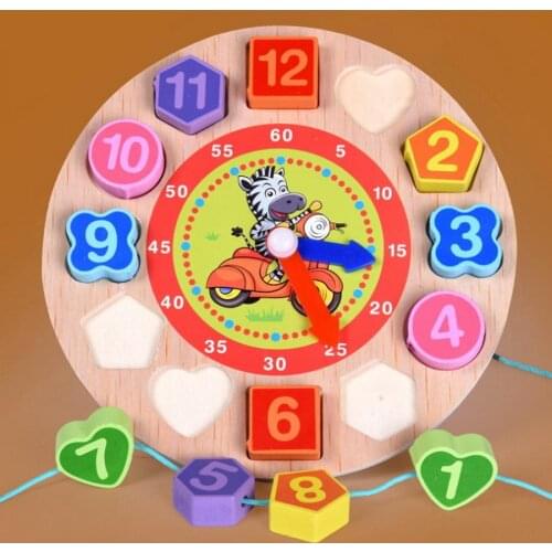 200set Wooden Puzzle Tangram Cognitive Digital Clock Digital Wood Watch Jigsaw Toys Education Cartoon Threading Assembly Toys