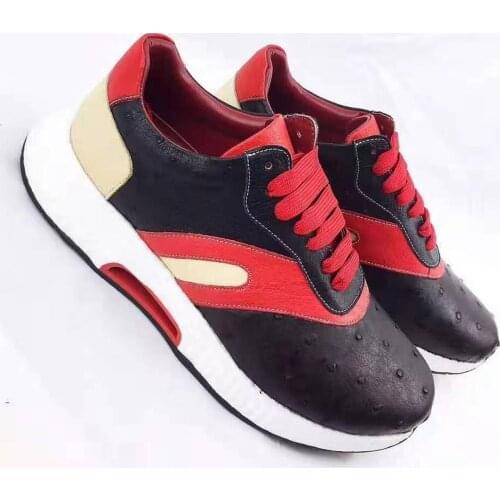 2019 new production 100% real genuine ostrich skin orange color sneaker shoe with genuine cowhide skin lining