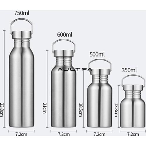 50Pcs 350/500/600/750ml Stainless Motion Sports Water Bottle Wide Mouth Monolayer Metal Color Cola Drink Bottle Drinkware