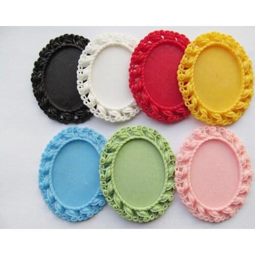 50pcs Mixed Colors Oval Flatback Resin Flower Charm Finding,Filigree Border Base Setting Tray, for 30mmx40mm Cabochon/Cameo