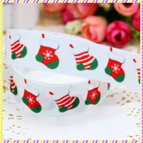 7/8'' Free shipping christmas socks printed grosgrain ribbon headwear hair bow diy party decoration wholesale OEM 22mm B519