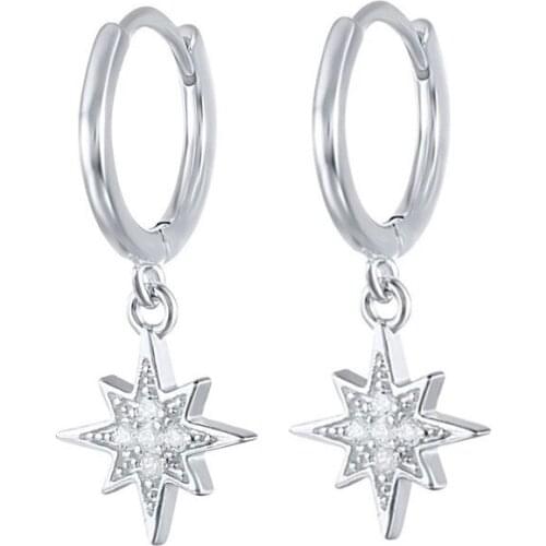 925 Sterling Silver Crystal Star Charm Korea Stud Earring For Women Jewelry Pendientes Accessories Hypoallergenic eh375