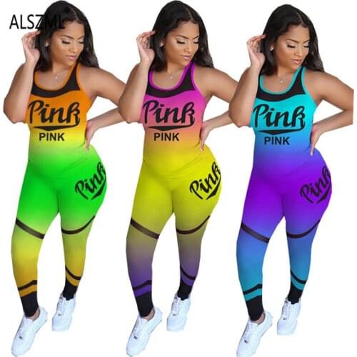ALSZML gradient u neck letter print skinny crop top and hot short 2 pieces set sexy tight club party lady tracksuits