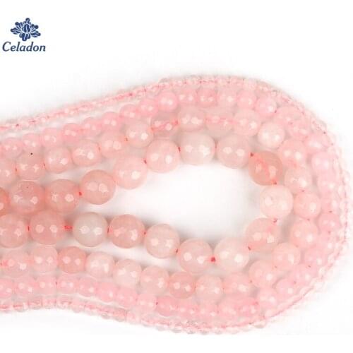 Pink Stone Stone 4 6 8 10mm Faceted Round Ball Natural Stone Beads for Jewelry Making DIY Necklace Bracelet Earring Findings