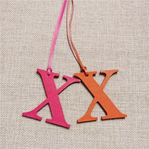 English Letter X Alphabet Cowhide Pu Leather Name Initial Capital Keychain Pendant Ladies Women Bag Accessories Charm