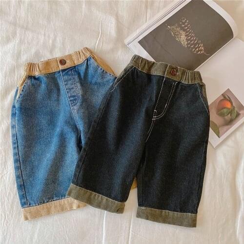 Childrens Shorts 2021 Summer Autumn New Baby Boys and Girls Wick Denim Shorts Baby Corduroy Patchwork Shorts Baby Boys Trousers