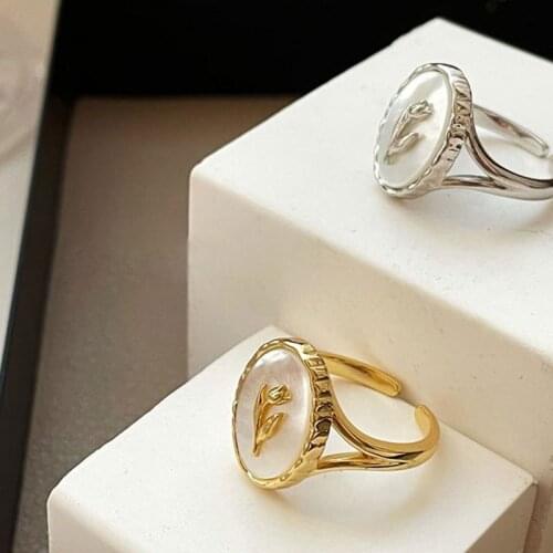 French Vintage Romance Rings for Women Aesthetic Shell Flower Adjustable Accessories Geometric Couple Engagement Jewelry Gift