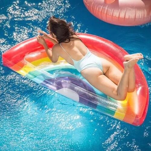 Giant Rainbow Floating Bed Inflatable Pool Swimming Ring Air Mattress Beach Water Party Toys Pool Float for Adults Row Tub
