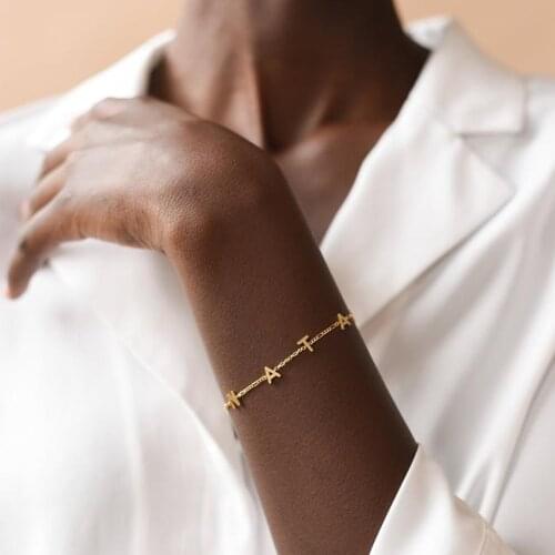 HUHUI Custom A-Z Initial Letter Bracelet Personalized Space Letter Gold Color Stainless Steel Jewelry For Women Birthday Gift