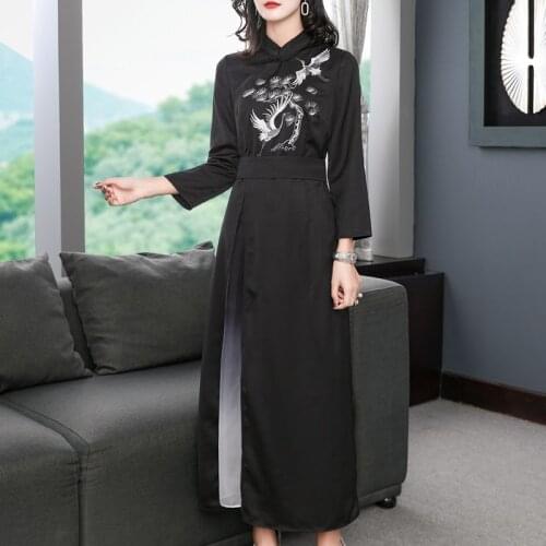 Chinese Traditional Women Dresses Mandarin Collar Embroidery Flower Slim Qipao Lady Elegant Cheongsam Han Chinese Clothing 11871