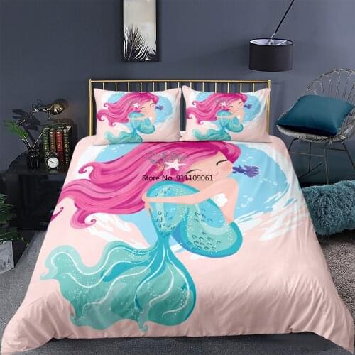 2-3Pcs Soft Bedding Set Cartoon Mermaid/Unicorn Pattern Kids Girls 2/3pcs Duvet Cover Set Twin Full Queen King Size Quilt Cover