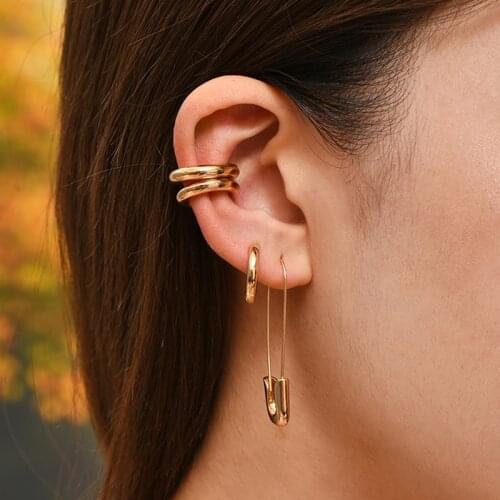 Fashion Jewelry Minimalist Ear Cuff Round circle Earring Punk Gold Color Safety Pin U-shaped Stud Earrings Set For Women Earclip