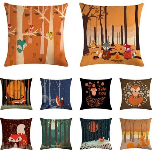 Animal Fox Pattern Cotton Linen Cushion Cover Decorative Chair Waist Square 45x45cm Pillowcase Pillow Cover Home Living