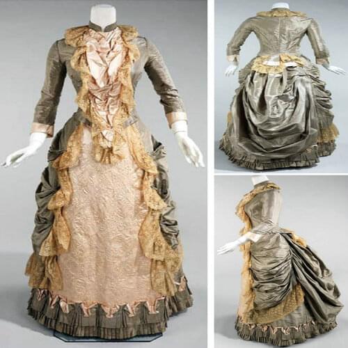 2017 New!Blue Taffeta Victorian Dress1860S Scarlett Civil War Southern Belle dress Cosplay Halloween dresses US4-36 C-938