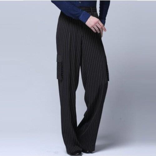 Newest Latin Dance Pants Males Classical Stripe Long Pants Men Ballroom Square Exercise Trousers Dance Practice Trousers B-6987