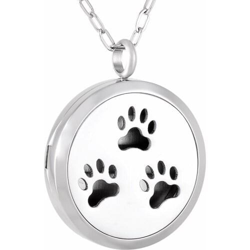 IJL0135 Pet Memorial Cute Paws Essential Oil Diffuser Necklace Young Living Doterra Aromatherapy with Engraving and 12 Felt Pads