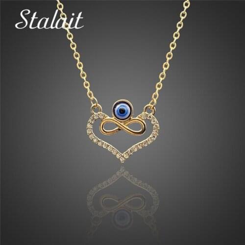Big Evil Eye Pendant Necklace For Women Gold Rhinestone Heart Charm Blue Demonias Eye Infinity Necklaces New Gift For Girlfriend
