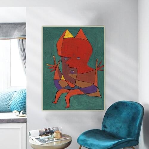 Paul Klee《Figurine Small Fire Devil》Canvas Oil Painting Aesthetic Artwork Picture Wall Hanging Decor Home Living Room Decoration