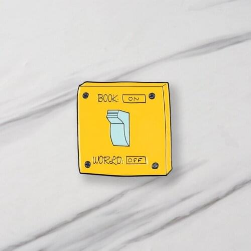 Switch Enamel Brooches Book-ON Word-OFF Pins Denim Clothes Bag Popular Jewelry Gift For Friends Kids