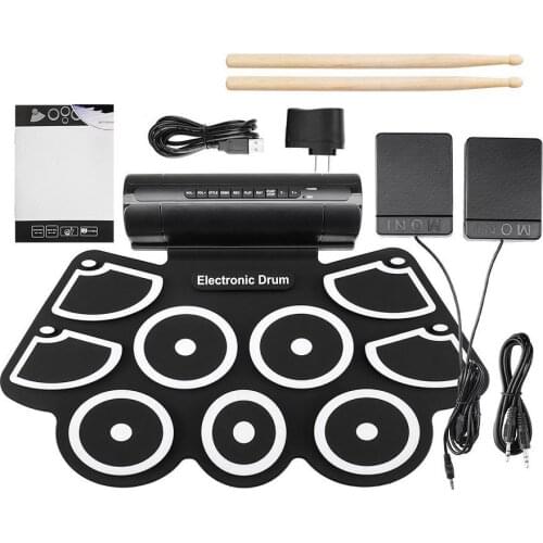 Portable Roll Up Drum Kit USB Digital Electronic Drum Set 9 Silicon Drum Pads with Drumsticks Foot Pedals for Beginners Children