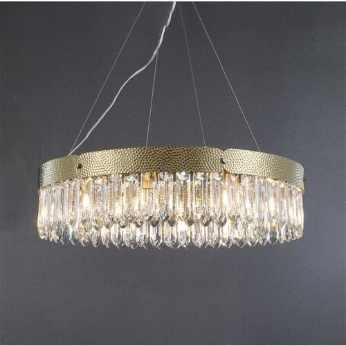New luster crystal living room chandelier stainless steel ring luxury villa crystal decorative lamps
