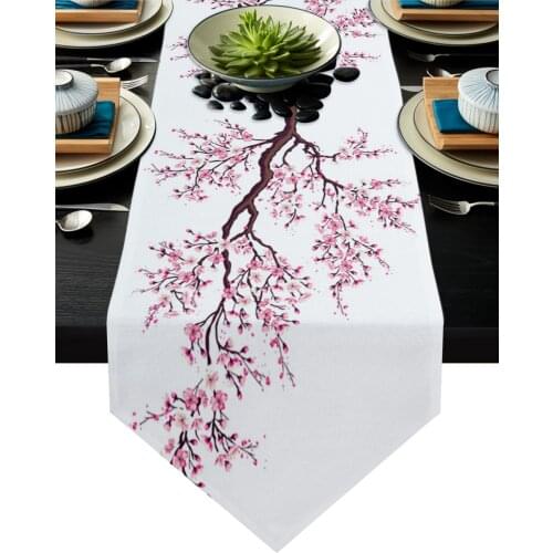 Pink Cherry Blossoms Flower Table Runner Home Kitchen Decorative Table Runner for Wedding Party Cake Floral Tablecloth