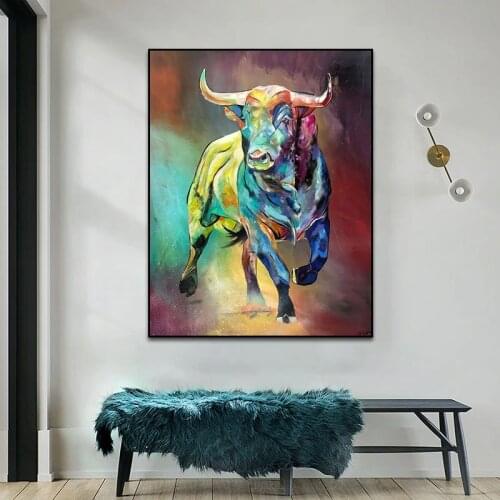 Hand Painted Abstract Oil Painting Wall Art Color Cow Modern On Canvas For Living Room Picture Minimalist Decorative No Frame