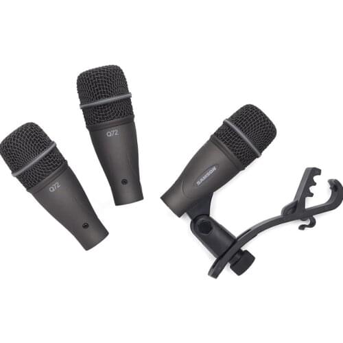 Samson DK703 3-Piece Drum Microphone Kit 3 pieces Q72 Mic+swivel mounts for snare drums and toms stage performance and recording
