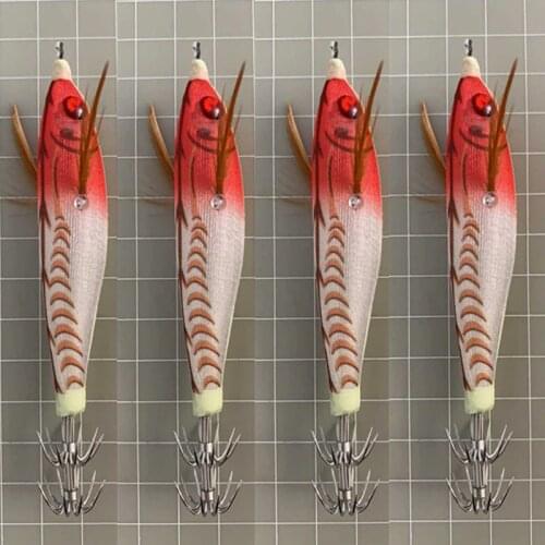 10Pcs 11g/10cm Luminous Squid Jig Fishing Wood Shrimp Lure Squid Cuttlefish Jigs Lures Wood Shrimp Fishing Lure