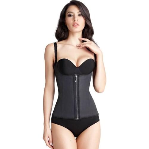 XS Women Zipper Hook Body Shaper Black Plus Size Waist Trainer Vest Latex Corset Slimming Workout Girdle Waist Cincher Shapewear
