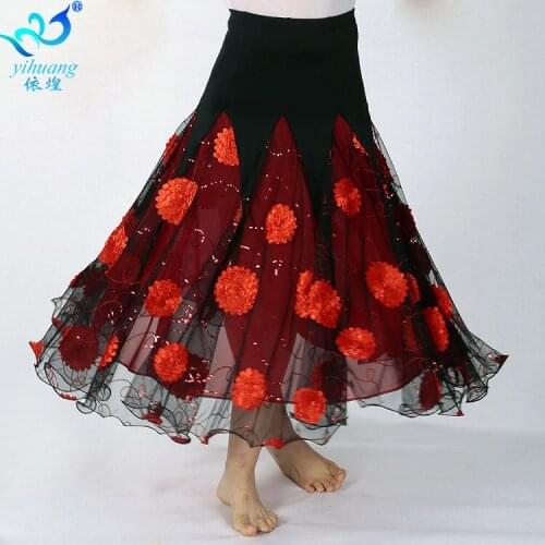 Lady Moden Dance Practice Skirt Female Ballroom Dancing Costumes Girls Sequins Half Skirt Female Waltz Dance Skirt D-0036